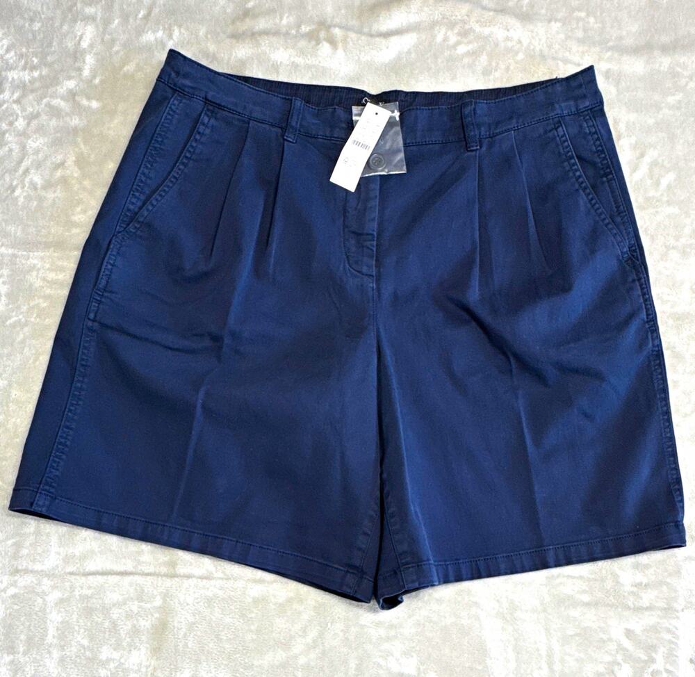 J.CREW NEW Womens Shorts 12 Navy Chino Pleated Stretch Pockets Zipper Preppy